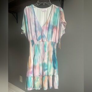 Parker Bondi Tie-Dye Wrap Dress Flutter Sleeves Bow detail size xs 0